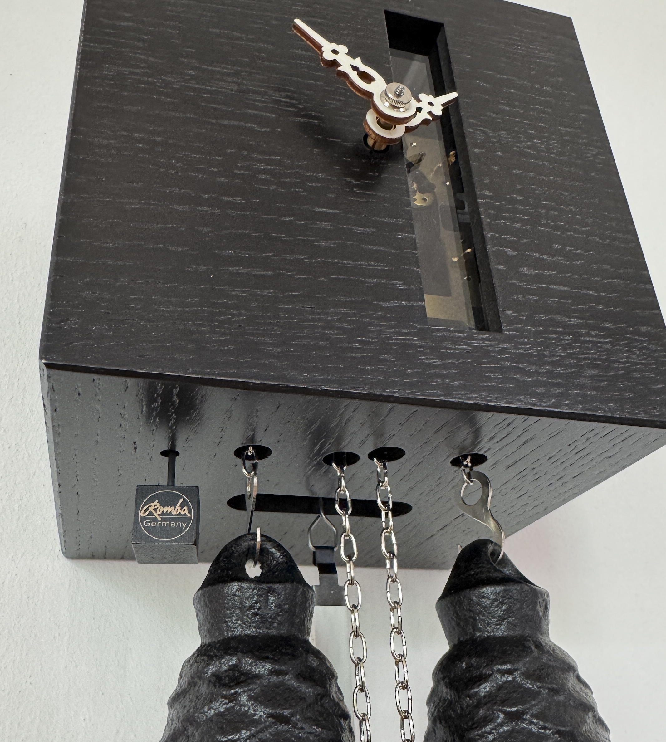 DUETT - Design Kuckucksuhr (schwarz / Einblick in die Mechanik) Rombach & Haas