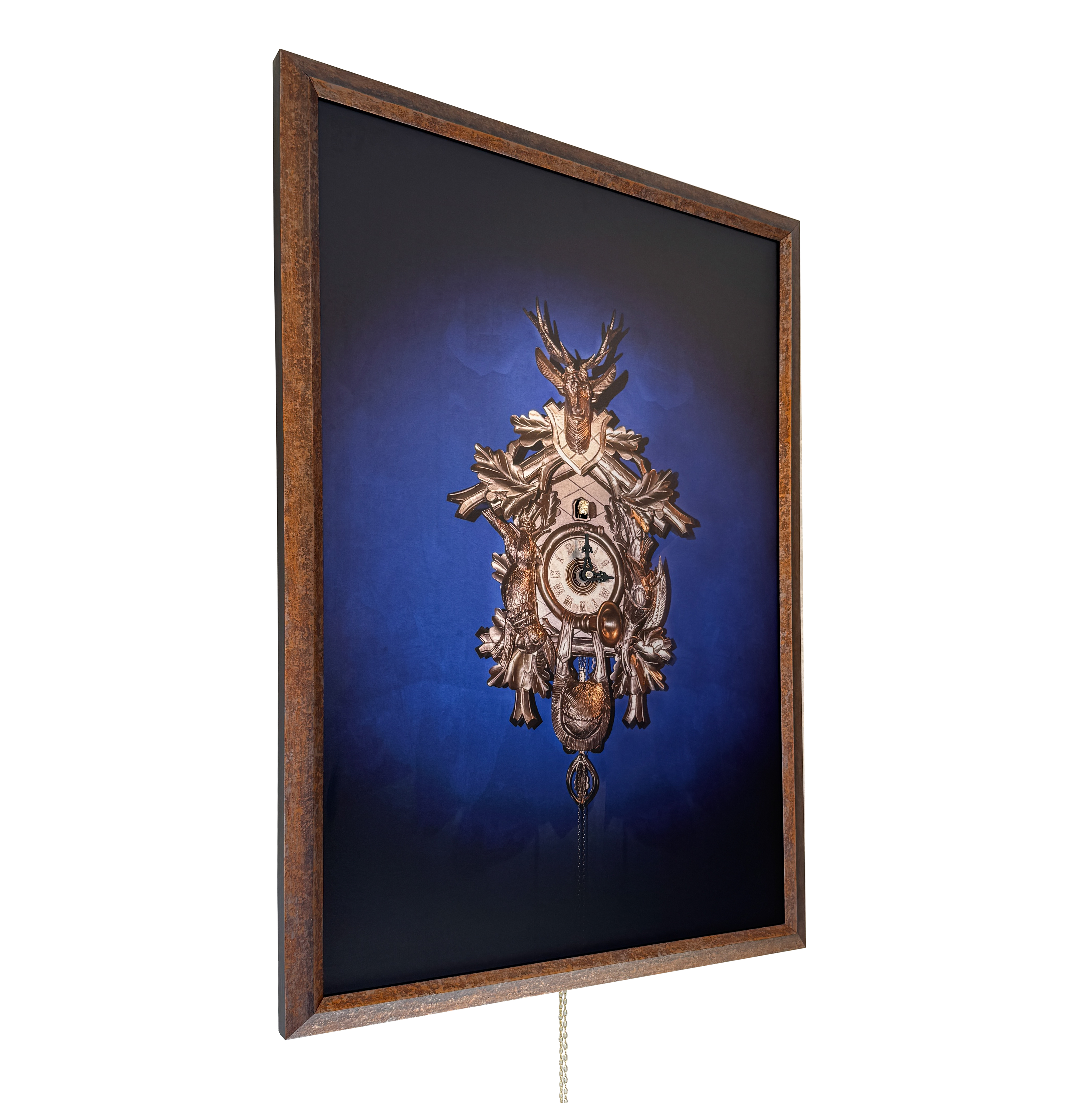 HIGHLIGHT mit Rahmen - Design Kuckucksuhr (Wandbild-Uhr gold/blau) Rombach & Haas 