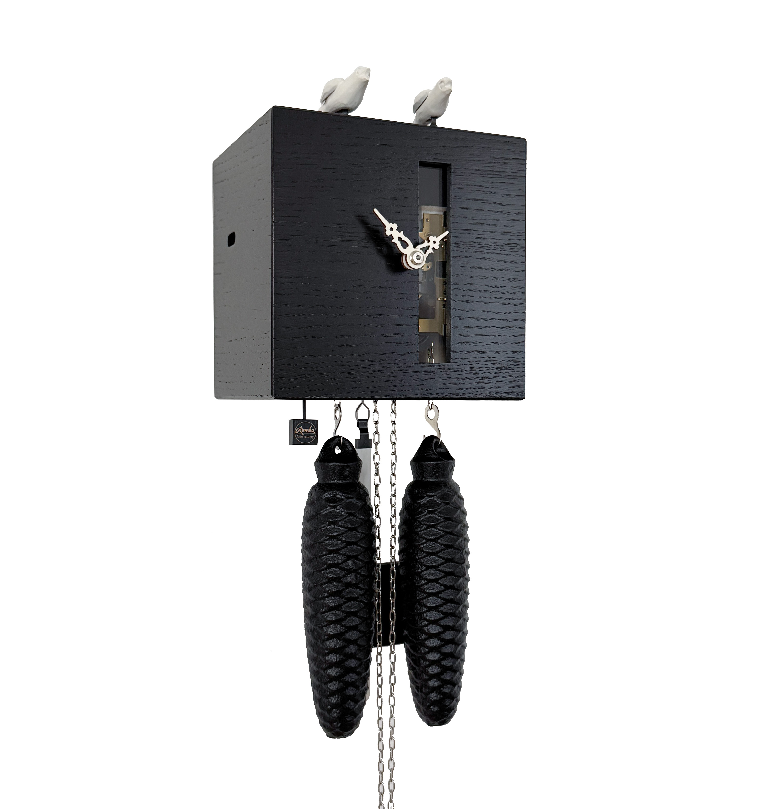 DUETT - Design Kuckucksuhr (schwarz / Einblick in die Mechanik) Rombach & Haas