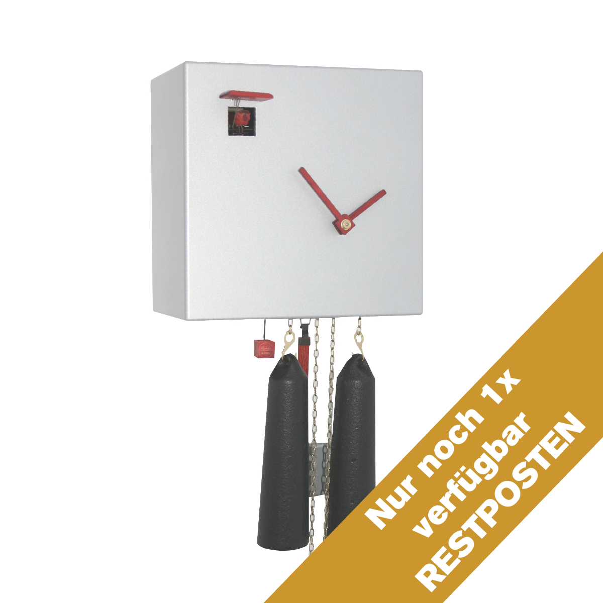 KUBUS - Design Kuckucksuhr (silber-grau / rot) Rombach & Haas