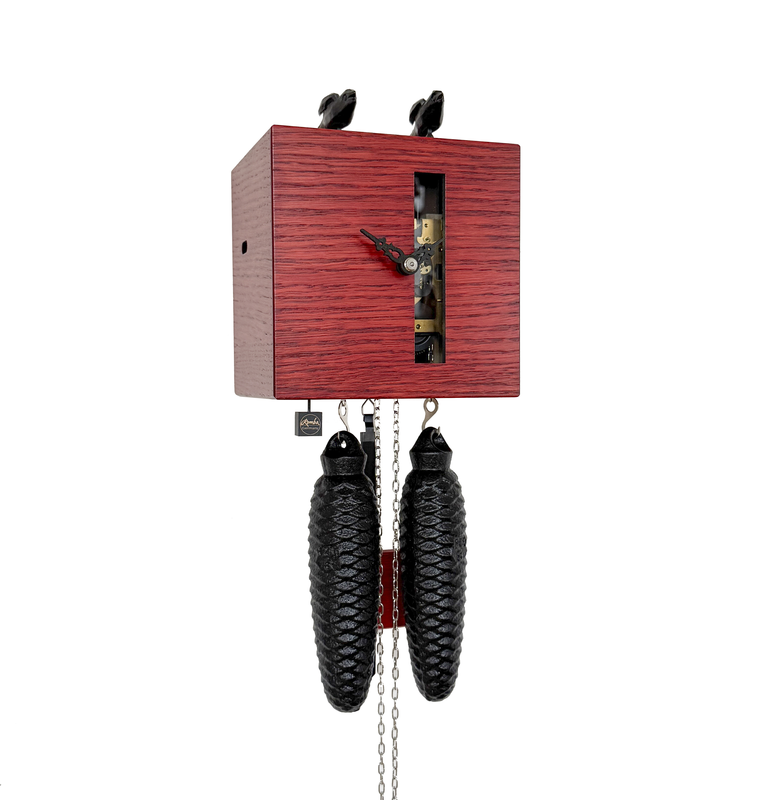 DUETT - Design Kuckucksuhr (rot / Einblick in die Mechanik) Rombach & Haas