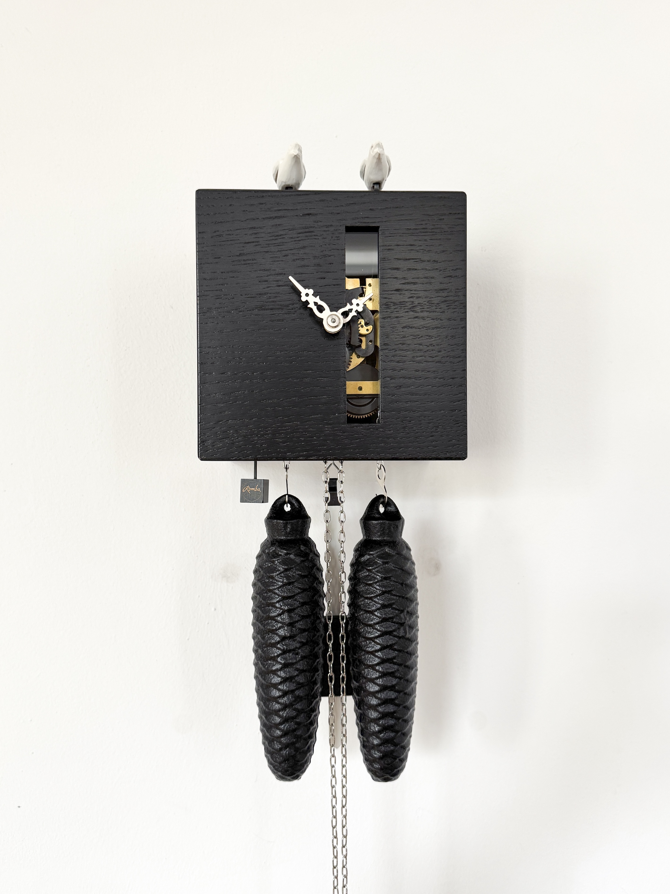 DUETT - Design Kuckucksuhr (schwarz / Einblick in die Mechanik) Rombach & Haas