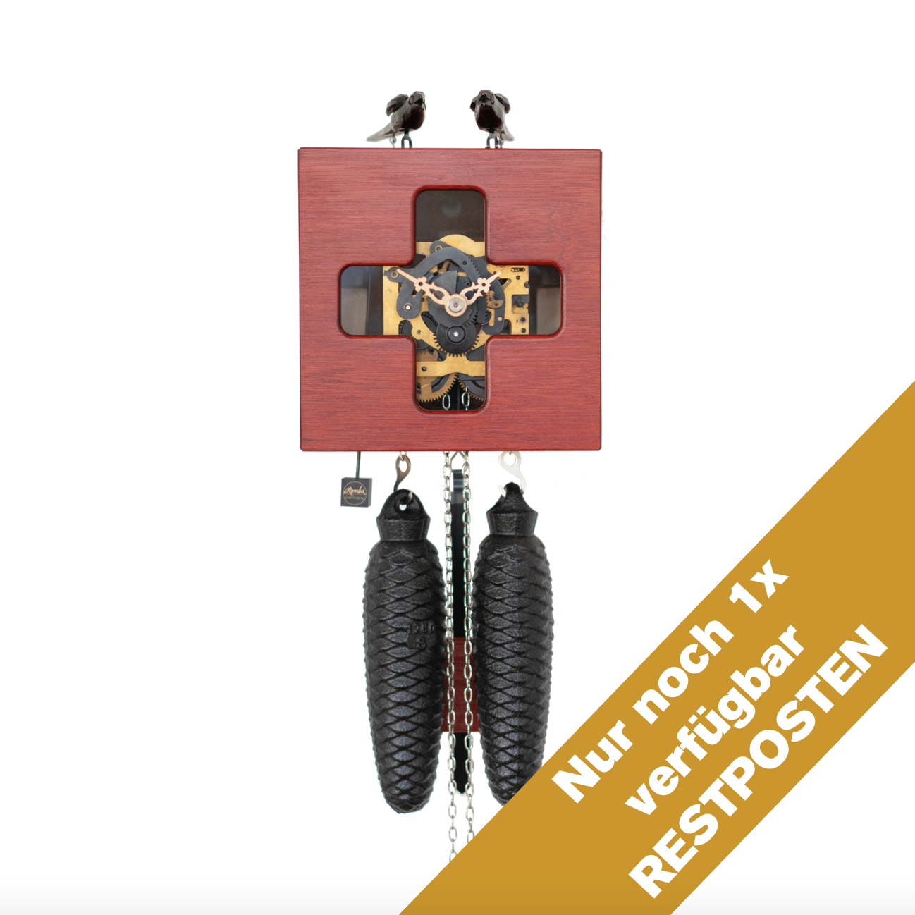 DUETT - Design cuckoo clock (red / Insight into the mechanics) Rombach & Haas