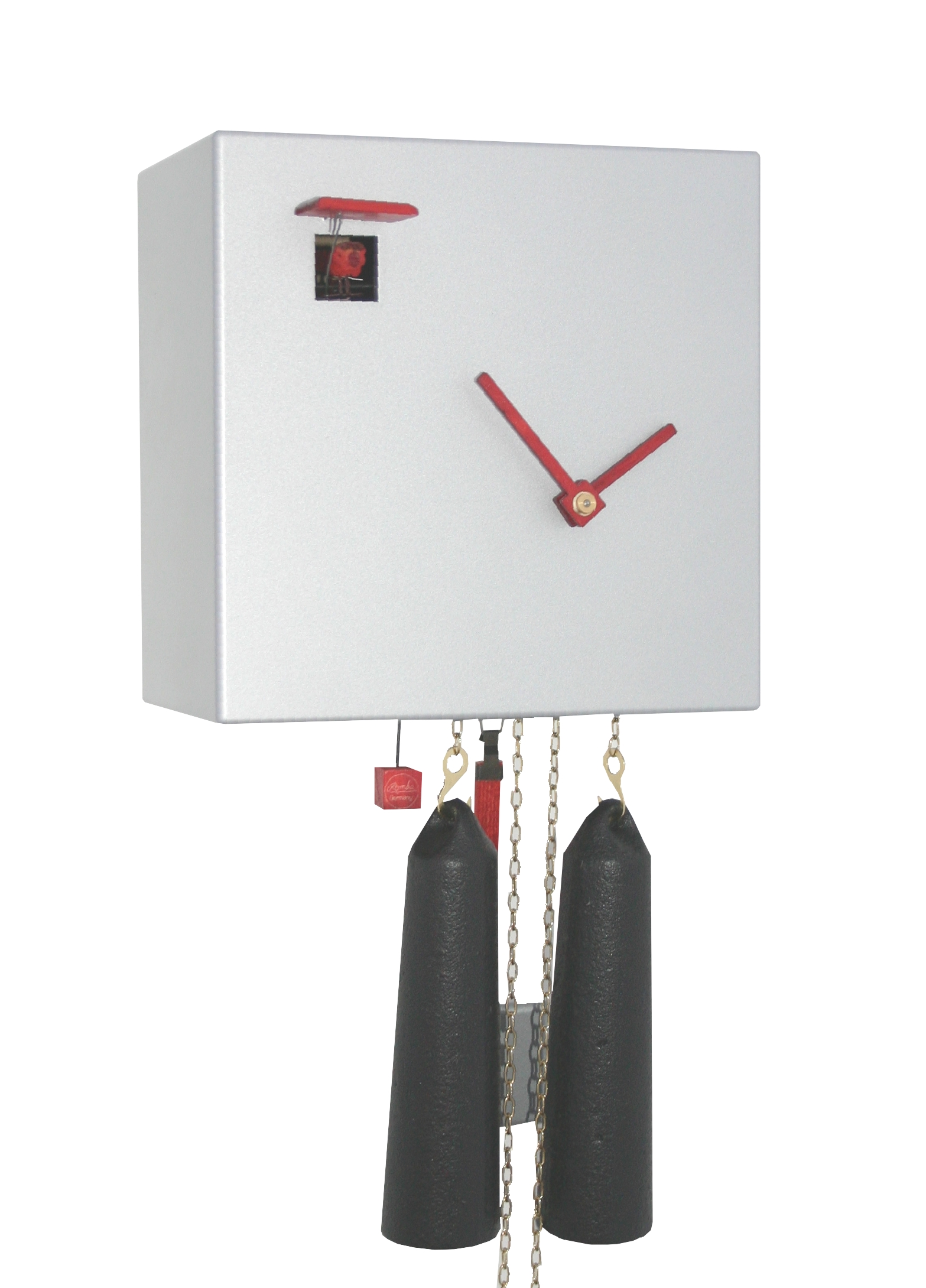 KUBUS - Design Kuckucksuhr (silber-grau / rot) Rombach & Haas