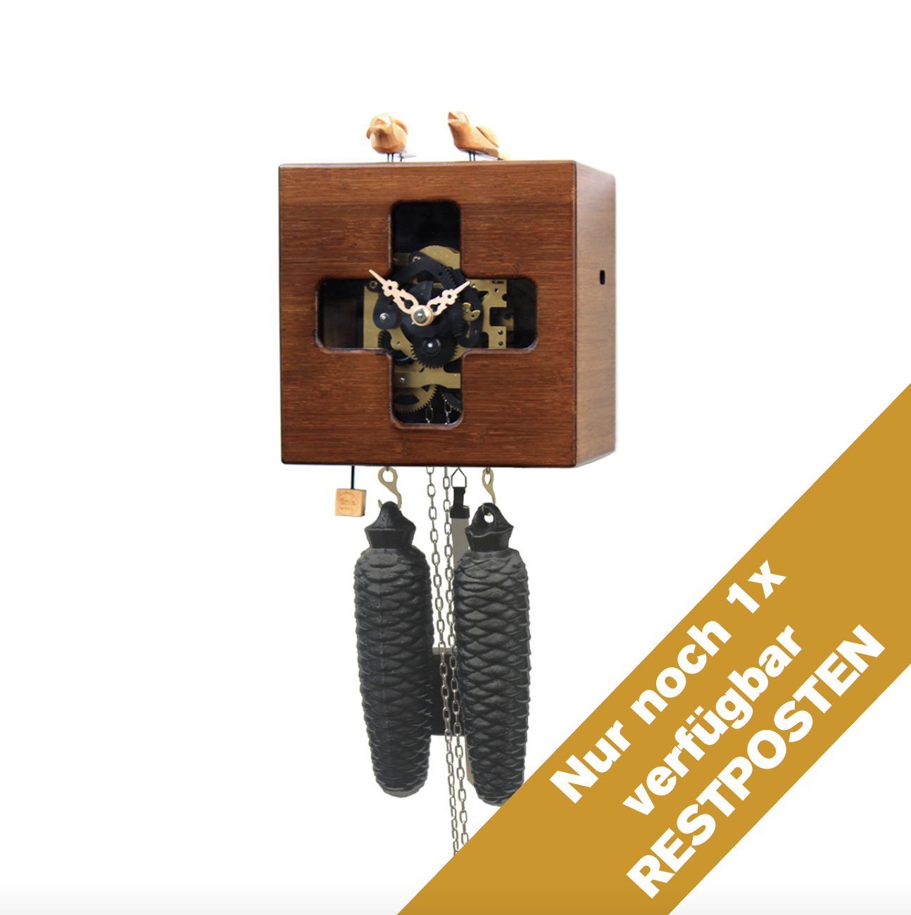 DUETT - Design cuckoo clock (red / Insight into the mechanics) Rombach & Haas