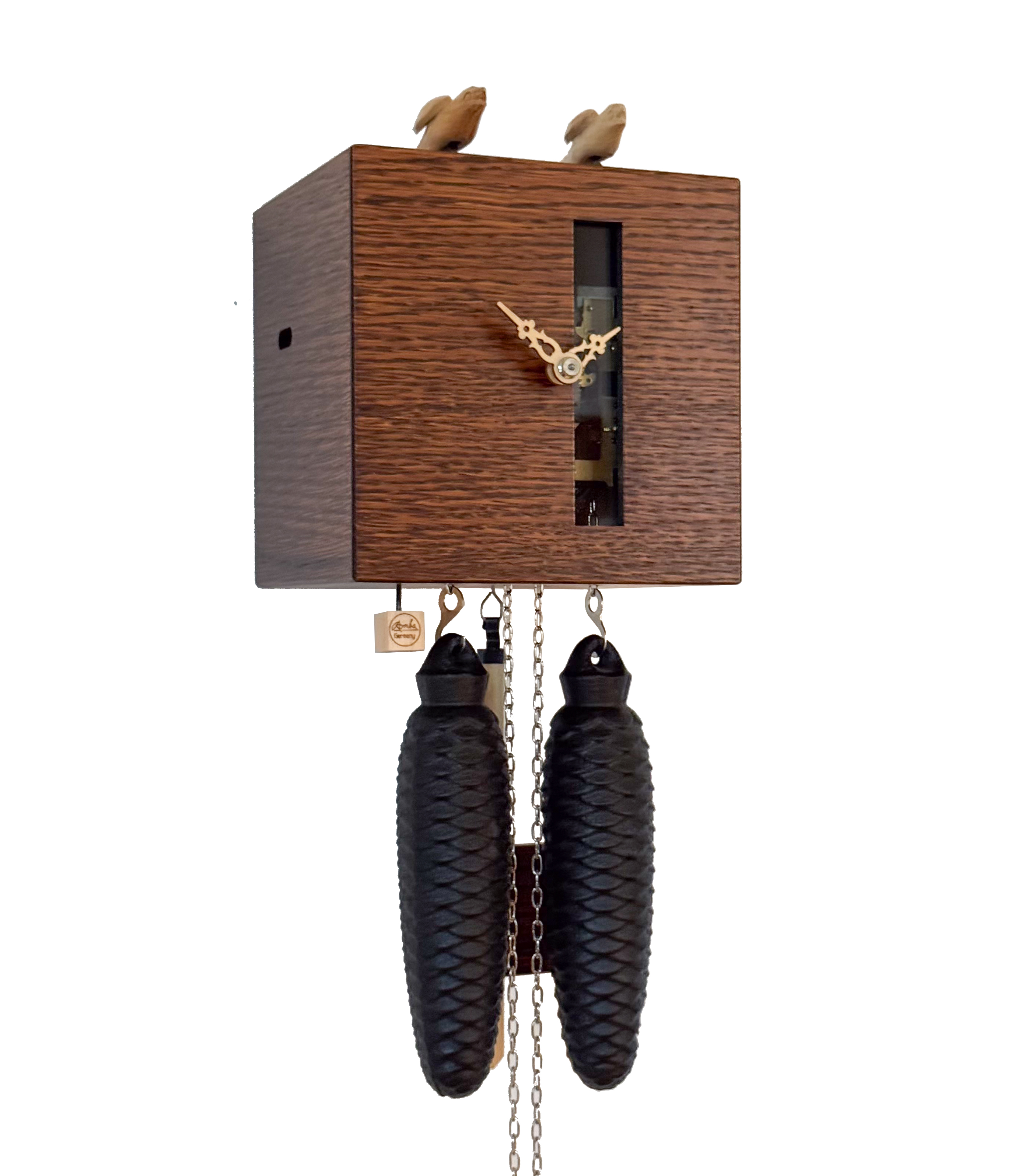 DUETT - Design Kuckucksuhr (braun / Einblick in die Mechanik) Rombach & Haas